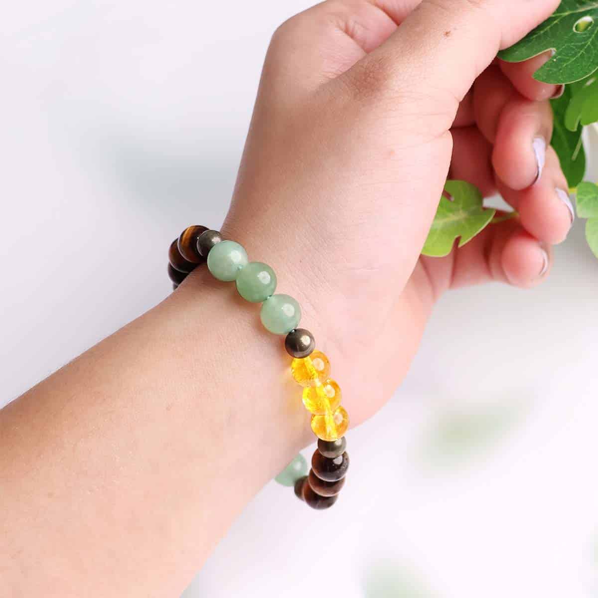 Money Magnet Fusion Band - Pyrite, Tiger Eye, Citrine & Aventurine Beads