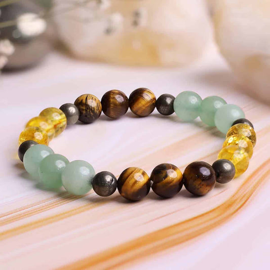 Money Magnet Fusion Band - Pyrite, Tiger Eye, Citrine & Aventurine Beads