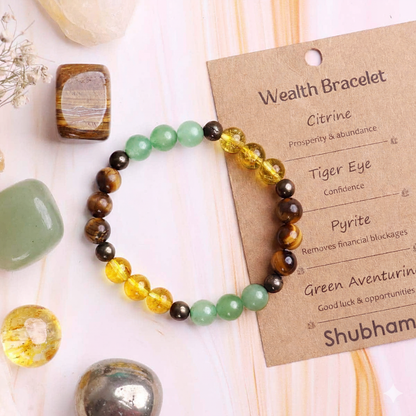 Money Magnet Fusion Band - Pyrite, Tiger Eye, Citrine & Aventurine Beads